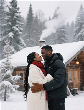 冬季雪中浪漫相拥的黑人情侣图片